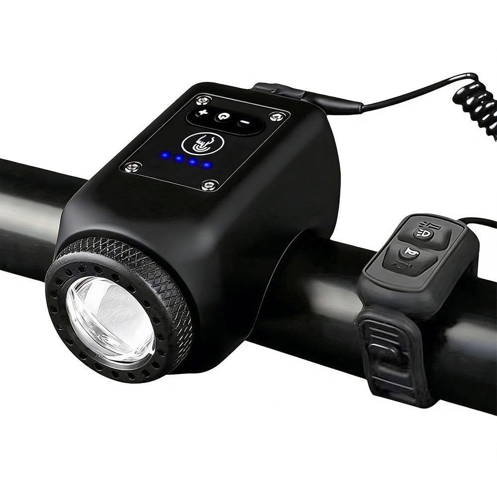 Campanello Bici Elettrico, Clacson Bici Elettrica Con Luci per Bicicletta, 6 modalità sonore, 4 modalità di illuminazione, Ricaricabile tramite USB, Impermeabile, Per monopattini elettrici, MTB