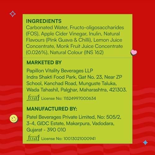 Image of Hadō Guava Chilli Crafted Soda, Pack of 4, 250ml Each, Spicy Fizzy Drink with 10g Fibre, 0g Added Sugar, Monk Fruit Sweetened