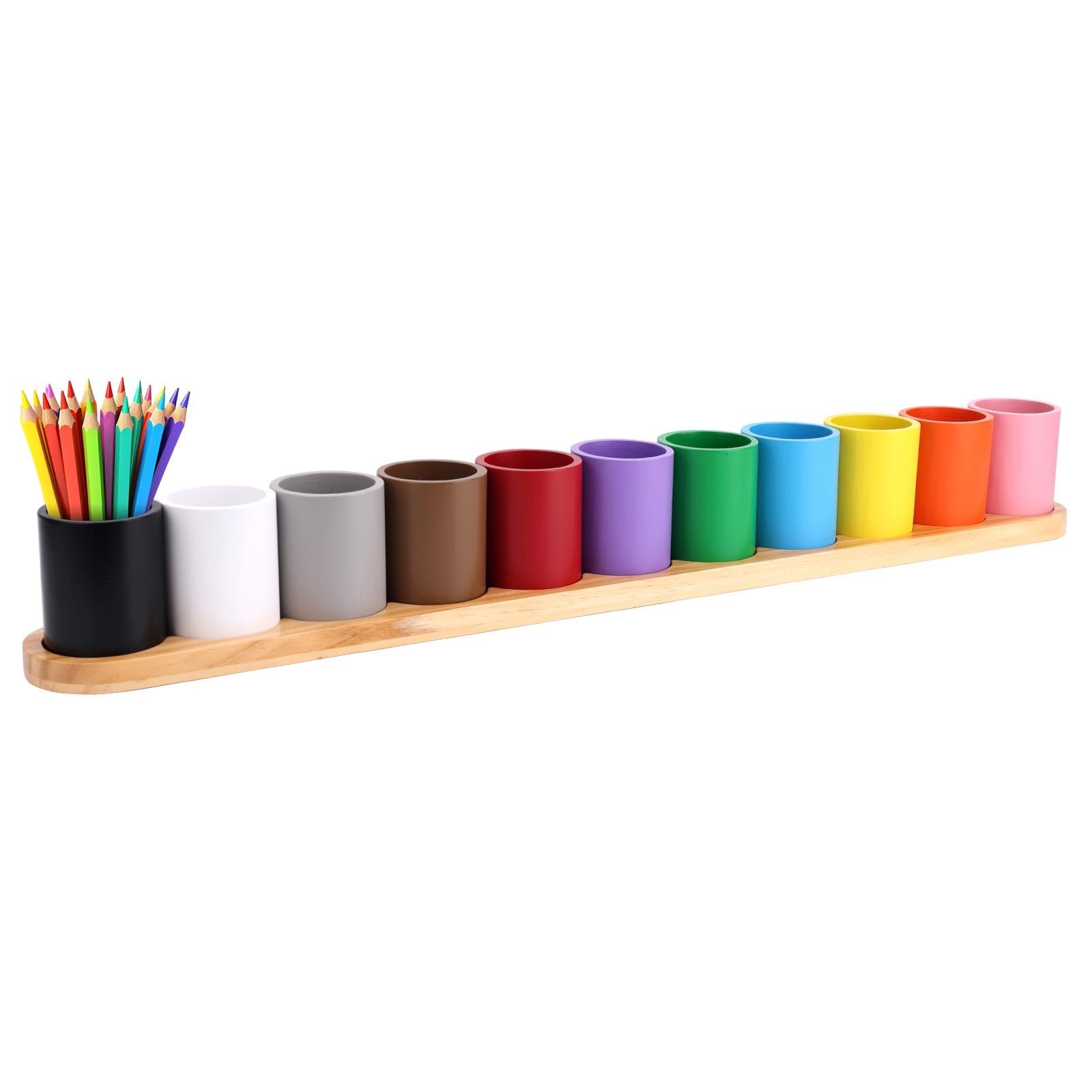 Diegimr Wooden Colored Pencil Holder, Crayon Holder Creative Desk Wood Colored Pencil Holders with 11 Movable Compartments Pen Cups Holders for Kids Desk Office Home School Supply