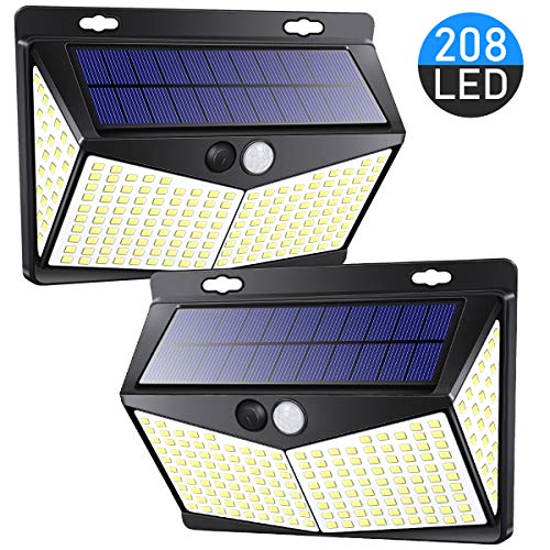 208 LED Solar Motion Sensor Lights Outdoor with 3 Modes, 2200LM, 270°...