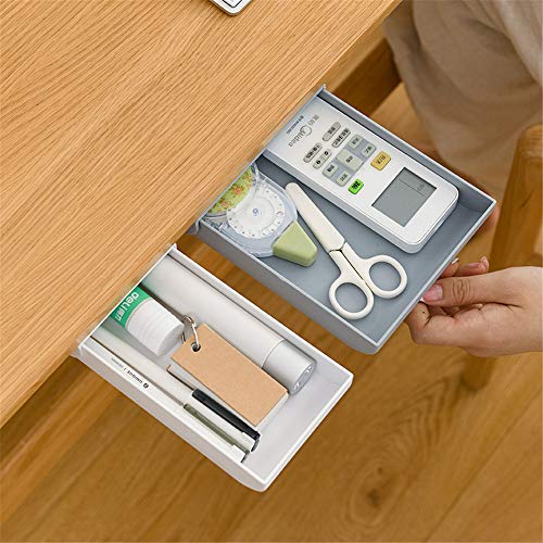 517XELEEG Under The Table Drawer Organizer, Hidden Paste Storage Drawer Office Under Desk Drawer Organizer L & S 2-Pack Mini Hanging Storage Drawers Expandable Drawer Pencil Tray (White & Gray)