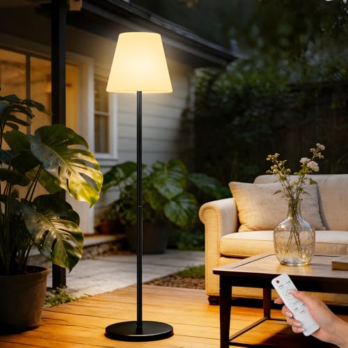 JOYCREATOR Outdoor Stehlampe 5200mAh Akku mit Lichtsensor Solar Stehleuchte Outdoor USB Aufladbar IP65 Wasserdicht LED Stehlampe Dimmbar mit Fernbedienung Warmweiß und RGB Solarlampen für Garten