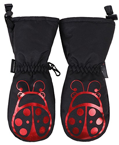 Andorra Kids Premium Waterproof Insulation Snow Mittens,XS,Black/Ladybird