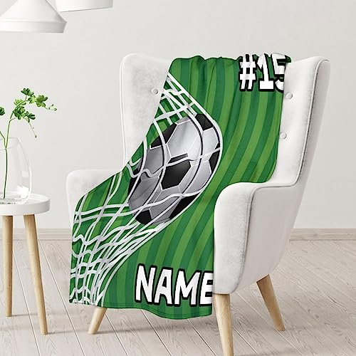 Mercuryelf Custom Soccer Blanket Gifts, 50"x60" Personalized Football Throw Blankets for Boys Kids, Cozy Lightweight Fleece Plush for Sofa Bed Room Decor