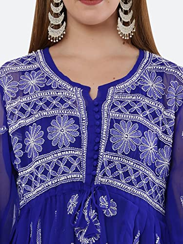 Image of FAWOMENT Women's A-Line Designer Georgette Kurta with Fine Handcrafted Lucknowi Chikankari Embroidery