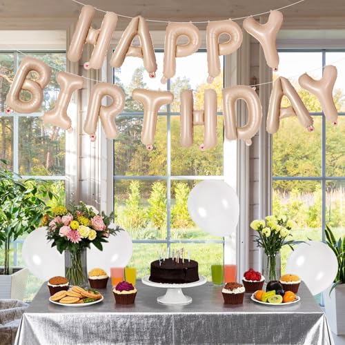 Image of 65 Pcs Caramel Happy Birthday Balloons, 2 Sets A-Z Caramel Letters Foil Balloons, 16 Inch Personalized Name Happy Birthday Banners for Wedding Baby Shower Anniversary Party Decorations