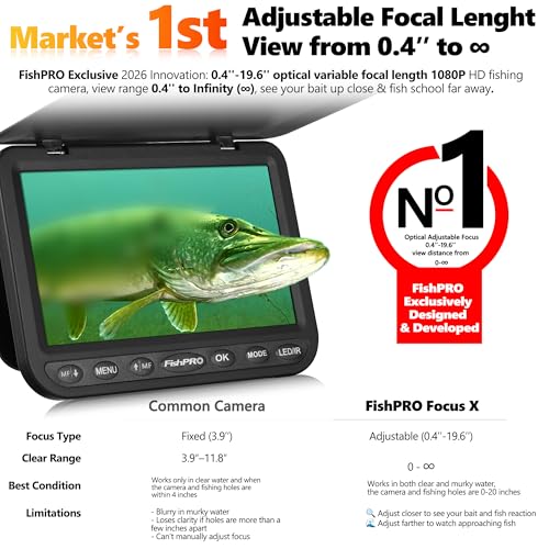 [FishPRO® 𝟐𝟎𝟐𝟔 New] [Adjustable Focus] NO.1 HD 1080P Underwater Fishing Camera 7\'\' IPS, w/DVR-32GB -10,000mAh, Ice Fishing Camera Underwater, Fish Finder for Boat Ice Lake Fish, USB-C/LED+IR/82FT - Thumbnail 2
