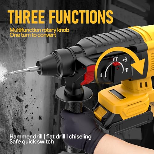 SDS Cordless Rotary Hammer Drill Compatible with Dewalt 20V Battery(NO Battery) Brushless Motor, Safety Clutch, 4 Functions with 5 Drills and Carrying Bag for Concrete/Masonry/Wood/Metal - Image 4