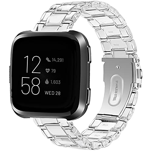 Miimall Compatible Fitbit Versa/Versa 2/Versa Lite/SE Resin Band Stylish with Stainless Steel Clasp Replacement Bands Straps for Fitbit Versa/Versa 2/Versa Lite/SE Trackers(Transparent)