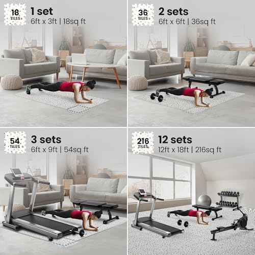 Image of bemaxx Gym Mats Set - 18 pcs EVA Interlocking Foam Floor Tiles (12.6 inchx12.6 inchx0.4 inch) 18sqft Protective Gym Flooring Sports Home Workout Exercise Mats Puzzle Garage Fitness Play-Room Pool Treadmill Bike