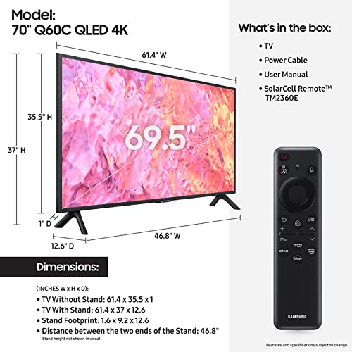 Samsung QN70Q60CAFXZA 70-Inch Class Qled 4K Q60C Series Quantum Hdr, Dual Led, Object Tracking Sound Lite, Q-Symphony, Motion Xcelerator, Gaming Hub, Smart Tv thumb #1