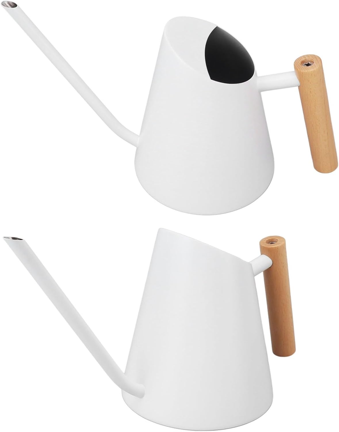 Sturdy Stainless Steel Watering Can with Long Spout and Wooden Handle, Elegant and Practical for Garden Bonsai Indoor Outdoor Use, Rustproof and Wear Resistant (White)