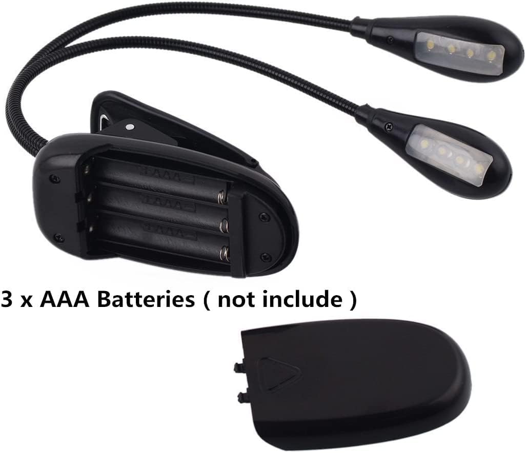 KINGCOO 8LED Buch Leselicht, Einstellbar Doppelkopf Tischlampe Klemmleuchte Lichter Clip Leselampe Tageslichtweiß Notenständer Licht mit 2 Helligkeit USB Kabel für BBQ Schreibtisch Reisen (6Stück)