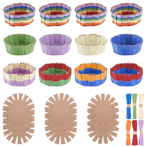 FREEBLOSS 12 Set Basket Making Kit Creative Raffia Basket with Instruction Easter Basket Making Kit Basket Weaving Supplies for Adults Creative Woven Bowl Kits for Easter Activities 8 * 8'' Template