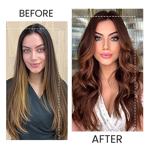 Image of Belaved Human Hair Clip in Extensions 12inch Dark Roasted Coffee&Caraamel Brown Clip in Hair Extensions Real Human Hair Straight Hair Extensions for Women 70g 7pcs #2P30