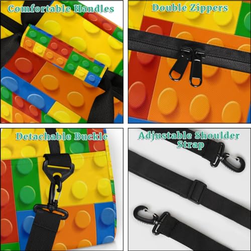 Building Block Kids Overnight Duffel Bags Portable Weekender Sleepover Bags for Girls Boy Travel Sports Gym Bag Waterproof Carry on Tote Bag Expandable Work Out Handbags3