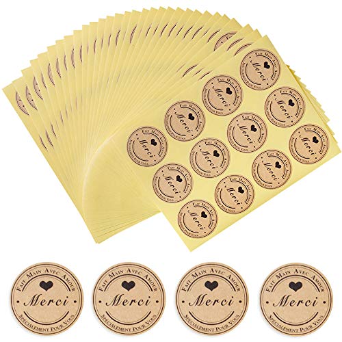 Gudotra (360pcs) 30 Feuilles de Rond Merci Autocollants Cadeau pour Sac-Cadeau Scrapbooking Décoration de Noël Anniversaire Mariage Baptême (Style-8 360pcs Merci)