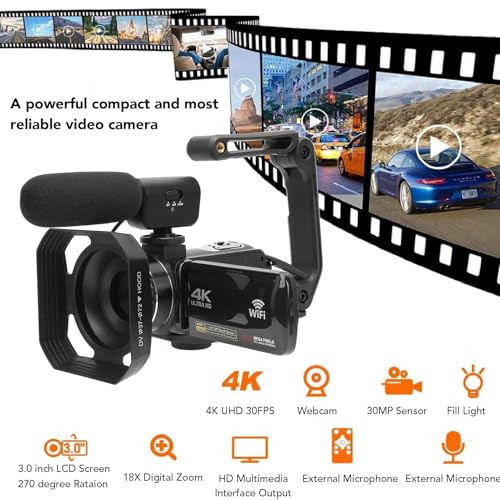 Caméra vidéo 4K 56MP écran tactile stabilisateur grand angle vlog