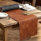 Pixieora Reversible Faux Leather Farmhouse Table Runner 72 inches Long