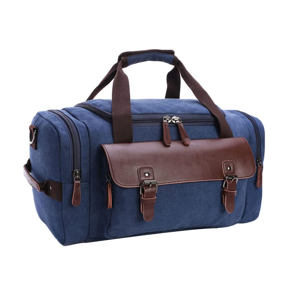 Hombre Plegable Bolsa Viaje Bolsa de Mano Equipaje Equipado Weekender Deporte Nocturno Duffle Mujere Bolsa Viaje Lona Gran tamaño Bolso del Fin de Semana con Decoración Cuero