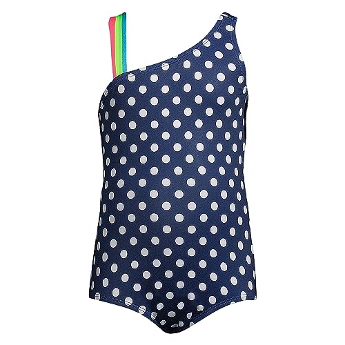 Image of Lands' End G One Piece Sport Swimsuit Deep Sea Navy Shadow Dot Kids 4