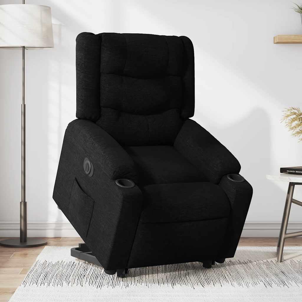Poltrona relax elettrica in tessuto nero, 77 x 93 x 99 cm, con poggiapiedi e schienale, ideale per soggiorno, camera da letto, ufficio