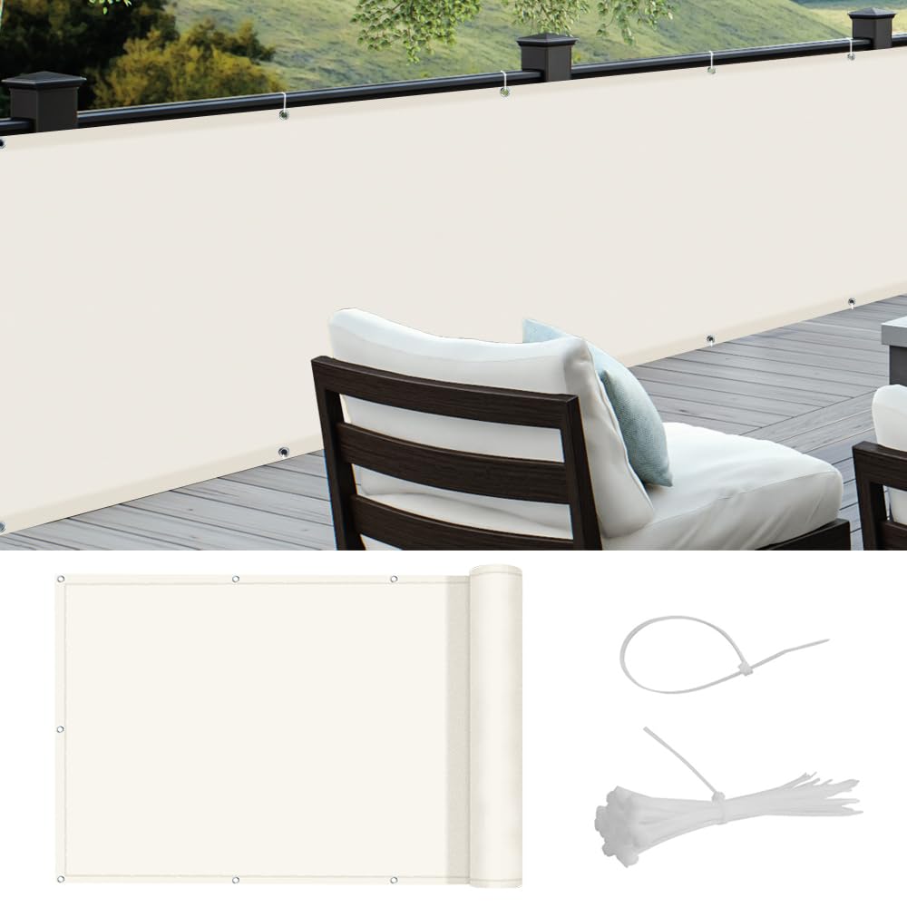 COOL AREA Frongivista per Balcone in PES, Impermeabile Anti-UV Recinzione Copertura per Balcone Giardino,90x500cm,Beige