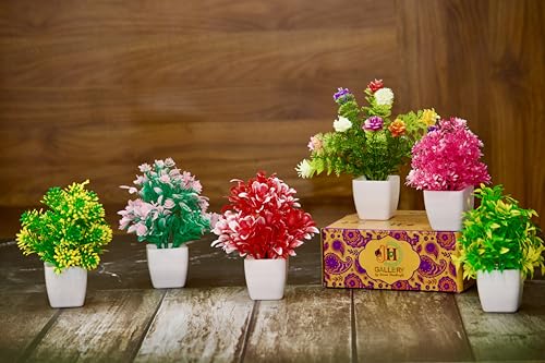 Image of JH Gallery Artificial Potted Plants for Home Decor - Realistic Faux Plant Pots for Home Decor, Living Room, Indoor, Office, Desk, Shelf, Table Decoration. (Pack of 6)