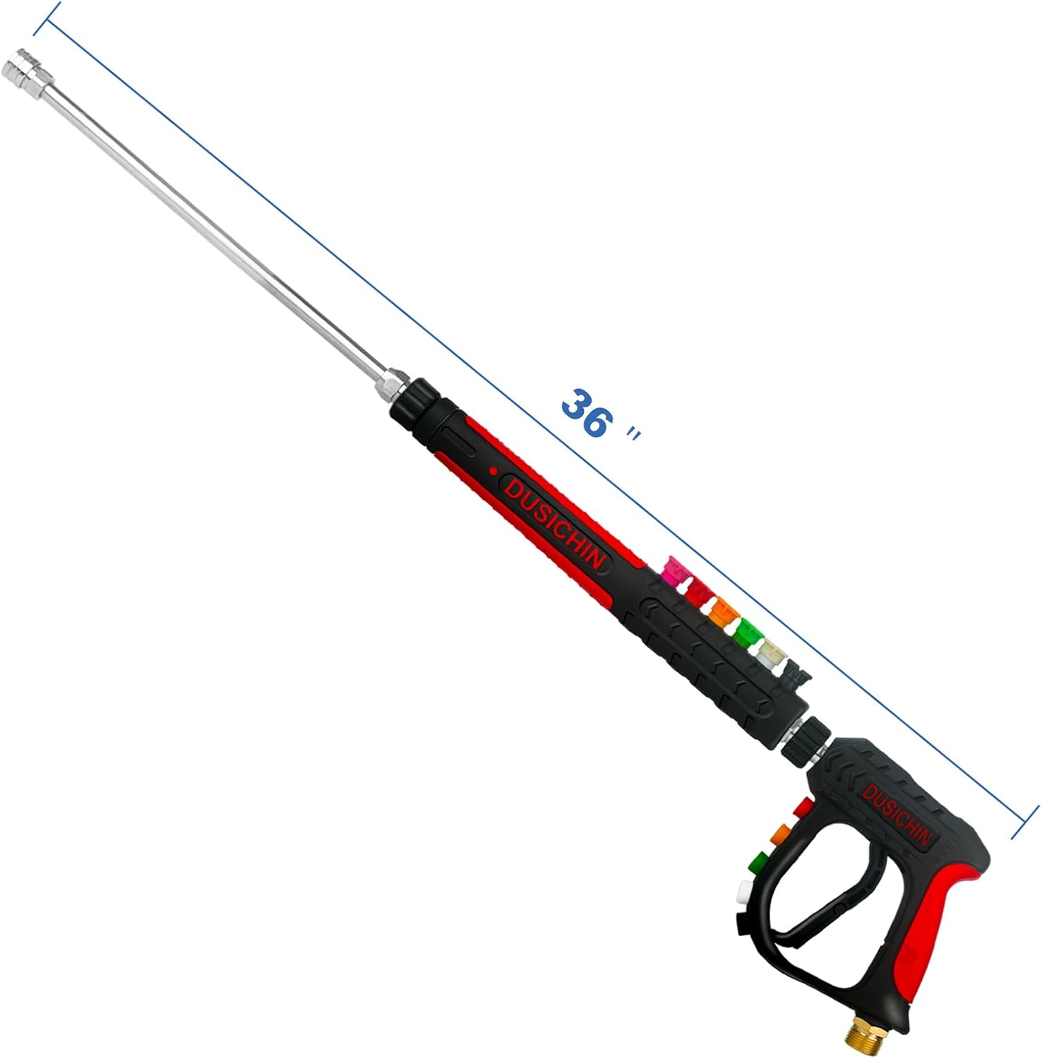 DUSICHIN Pressure Washer Gun Long Wand 36 inches 3 Stages Lance 6 Nozzles, Car Wash Sidewalk Fence Cleaning, High Pressure On Power Washers, Low Pressure On a Garden Hose