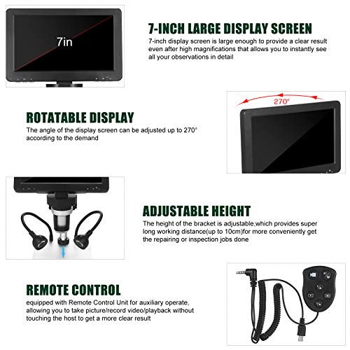 7 Inch LCD Digital Mikroskop, HD 1080P, 1200X Magnification,USB Mikroskop Kamera, 8 Einstellbares LED-Licht, Digital… – Bild 5