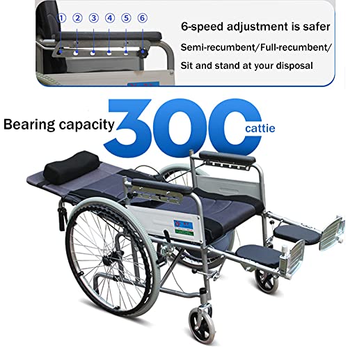 Dreamyun Reclining Wheelchair, 180° Reclining Wheelchair Commode Wheelchair Folding Bathroom Shower Chair Bedside Commode Toilet Chair, Fully Lying 6-Speed Adjustable For Adults Handicap Elderly #TOP2