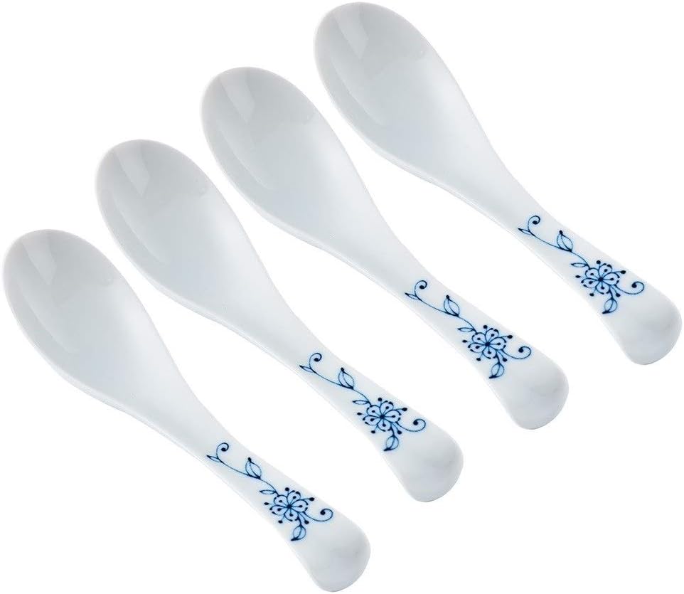 Scoop 4-Piece Household Ceramic Long Handle Spoon Rice Spoon Spoon Appetizer Spoon Set Beautiful Painted Handles Suitable for Home Kitchen or Restaurant Soup Spoon (Color : B)