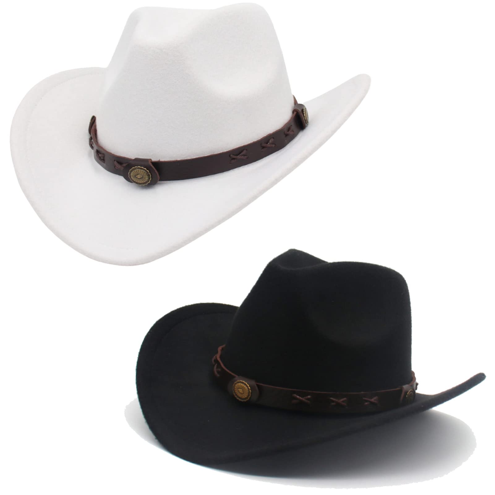 Faringoto Sombrero vaquero clásico de fieltro de ala ancha para hombre y mujer, sombrero de vaquera occidental