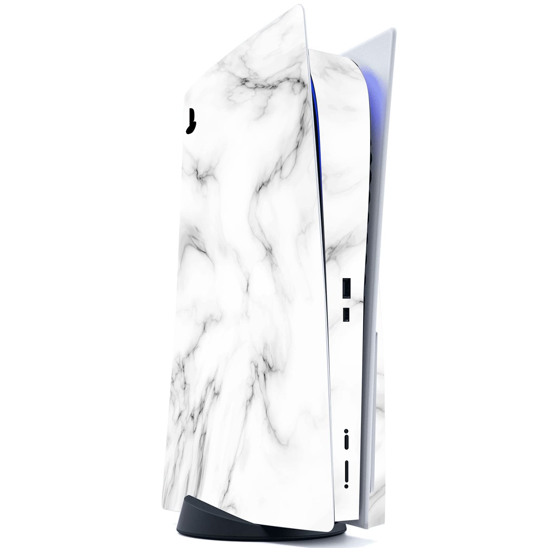 playvital Autocollant Protection pour ps5 Manette,Sticker Skin pour ps5 Habillages Console Standard & Télécommande & Station de Charge & Casque-Marbre Blanc sans Soudure - 4