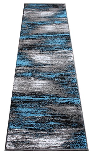 Masada Rugs, Modern Contemporary Runner Area Rug, Blue Grey Black (2 Feet X 7 Feet) #TOP5
