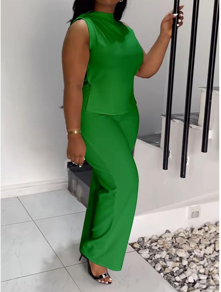 2 Piece Wide Leg Pants Set for Women Summer Casual Plus Size Sleeveless Shirt Long Pant Sets Sexy - Image 4