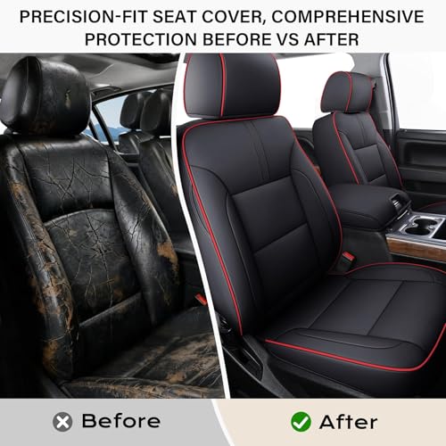 Image of Coverado Chevy Silverado Seat Covers, Faux Leather Seat Covers Fit for Chevy Silverado GMC Sierra 2007-2025 1500, 2015-2025 2500HD 3500HD Crew Double Extended Cab (Front, Red)