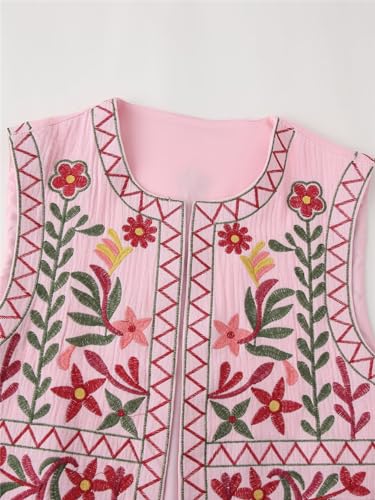 WOWARKI Embroidered Floral Vest Women Y2k Sleeveless Open Front Waistcoat Embroidery Boho Cropped Vest Coquette Outerwear4