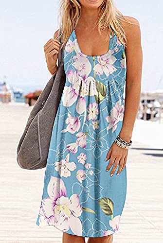 Image of Camisunny Women Casual Loose Tank Dresses Sleeveless Beach Vacation Dress Swing Pleated U Neck Fashion Soft