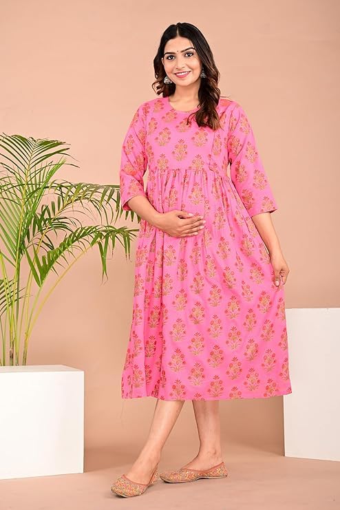 Image of Shantika Women's Maternity Dress Feeding Kurti with Zippers