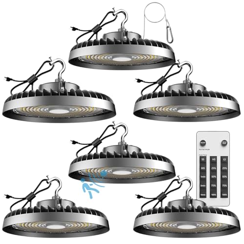 Lightdot Smart 300W LED High Bay Light 45000lm 5000K Commercial Bay Lighting AC100-277V UFO Lights with Controller Supports ON/OFF & Motion Sensor Option for Warehouse, Factory, Workshop, Garage-6Pack by Lightdot - Used condition - US$220.08