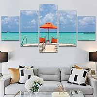 SIGNWIN 5 Panel Canvas Wall Art Modern Art Beach Coastal Multicolor Photography Relax/Calm Tropical for Home Decorations Ready to Hang - 60