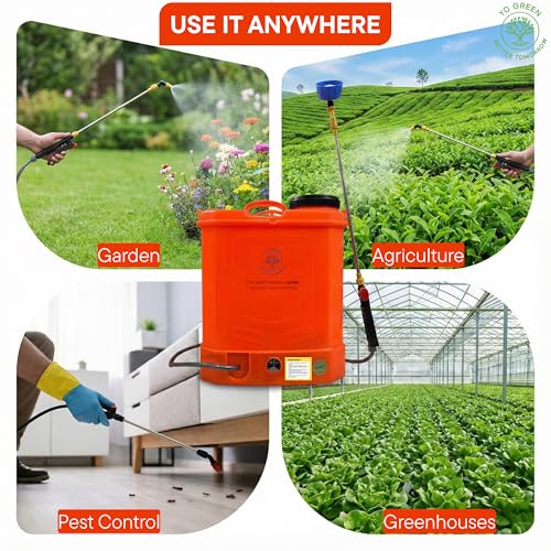 Image of Yo Green Electric Operated 20 Litre Knapsack Sprayer 12V 12Ah Double Motor Pump High Pressure 20 Feet Spray Range Rechargeable Agricultural Spray Pump for Gardening & Sanitization (20 Liter -Orange)