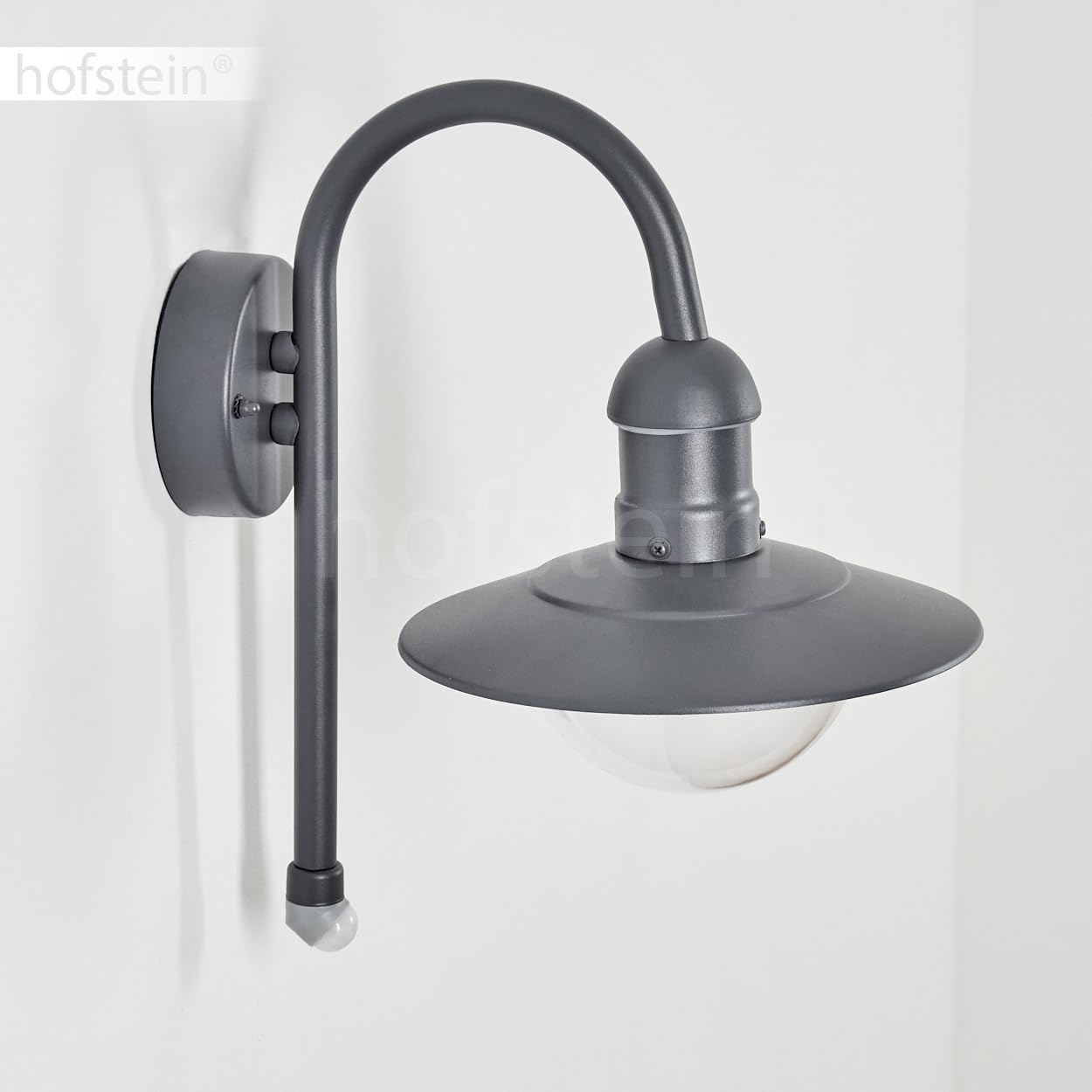 HOFSTEIN Außenwandleuchte Elima, Außenwandlampe mit Bewegungsmelder aus Metall/Kunststoff in Anthrazit/Klar, Wandleuchte Down außen im Retro/Vintage-Stil, E27, IP44, Eingangsbereich, Terrasse, Haustür