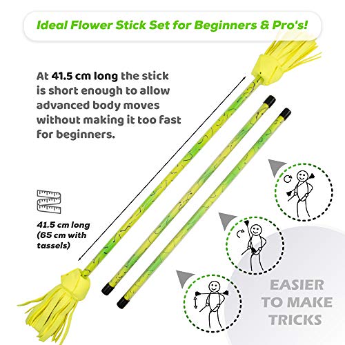 Flowerstick Juggle Dream Picasso avec baguettes silicone jaune vert - 4