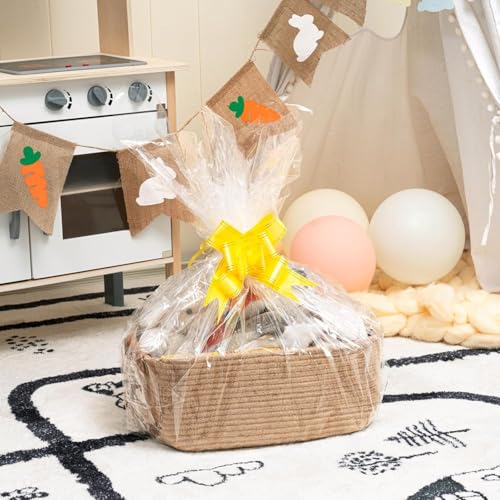 Image of ☆LBY Rectangle Cotton Rope Woven Basket with Handles for Books, Magazines, Toys - Ideal Gift Decorative Basket for Baby Nursery, Living Room (jute, large 14.5 x 13 x 6 inch)