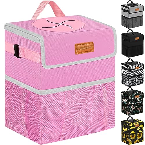 Image of ELONGRIVER Car Trash Can for SUVs, Trucks, Vans - Pink, 2 Gallons Capacity, Leak-Proof Liner, Utility Clasps, Cute Design