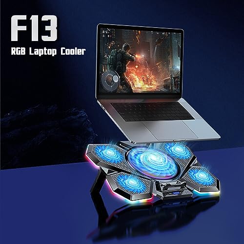 Image of CLAW Glacier F13 RGB Laptop Cooling Pad with 5 Turbo Fans, 7 Adjustable Height with Switch Control and LCD Screen | Black