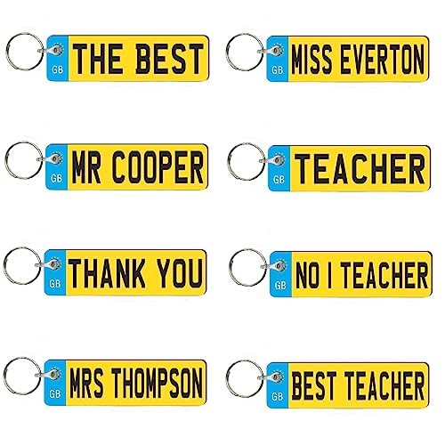 Pixie's Gifts Personalised Number Plate Novelty Keyring - Custom Name Keychain for Teachers - End-of-Term Gift (Pesonalised)