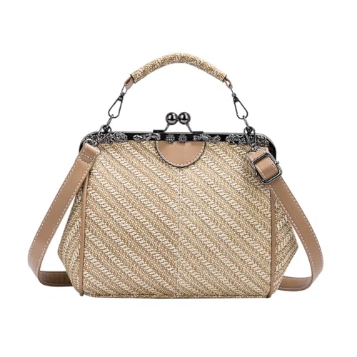 Wivmypog Kiss Lock Borse da donna vintage in pelle PU pochette da sera borsa a tracolla retrò cava borsa a tracolla tote, Cachi, WIVMYPOG--25A